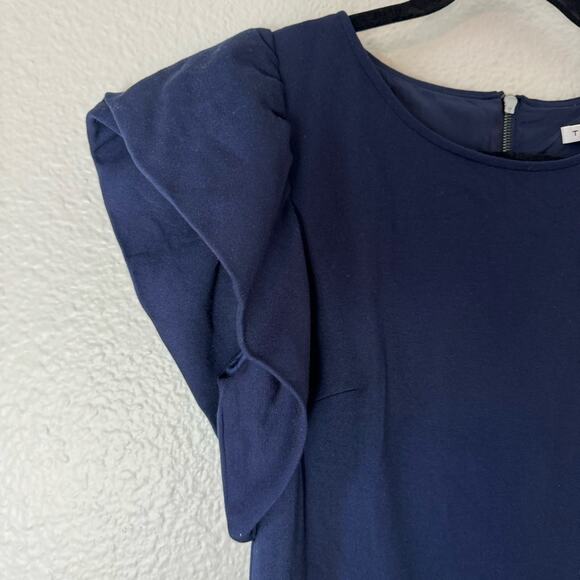 Trina Turk Navy Blue Ruffled Sleeve Sheath Dress Size 4 - Picture 3 of 7